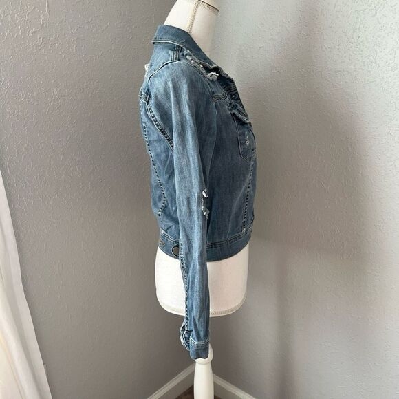 Kut From The Kloth Distressed Denim Crop Jacket Size XS - Picture 4 of 8